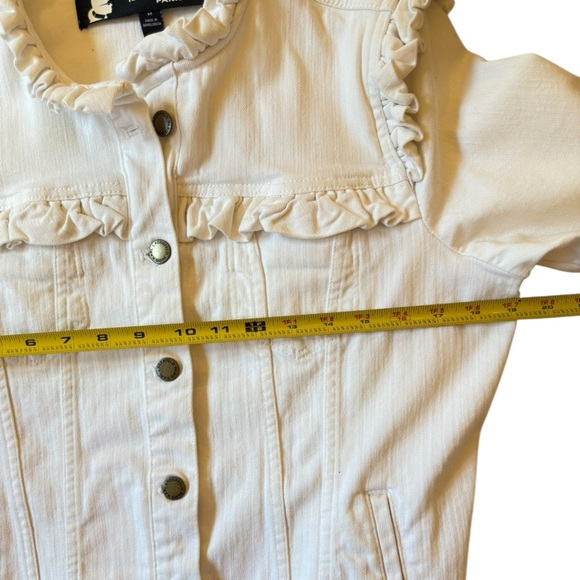 Karl Lagerfeld | White Denim Ruffle Cropped Jacket Medium - Picture 5 of 11